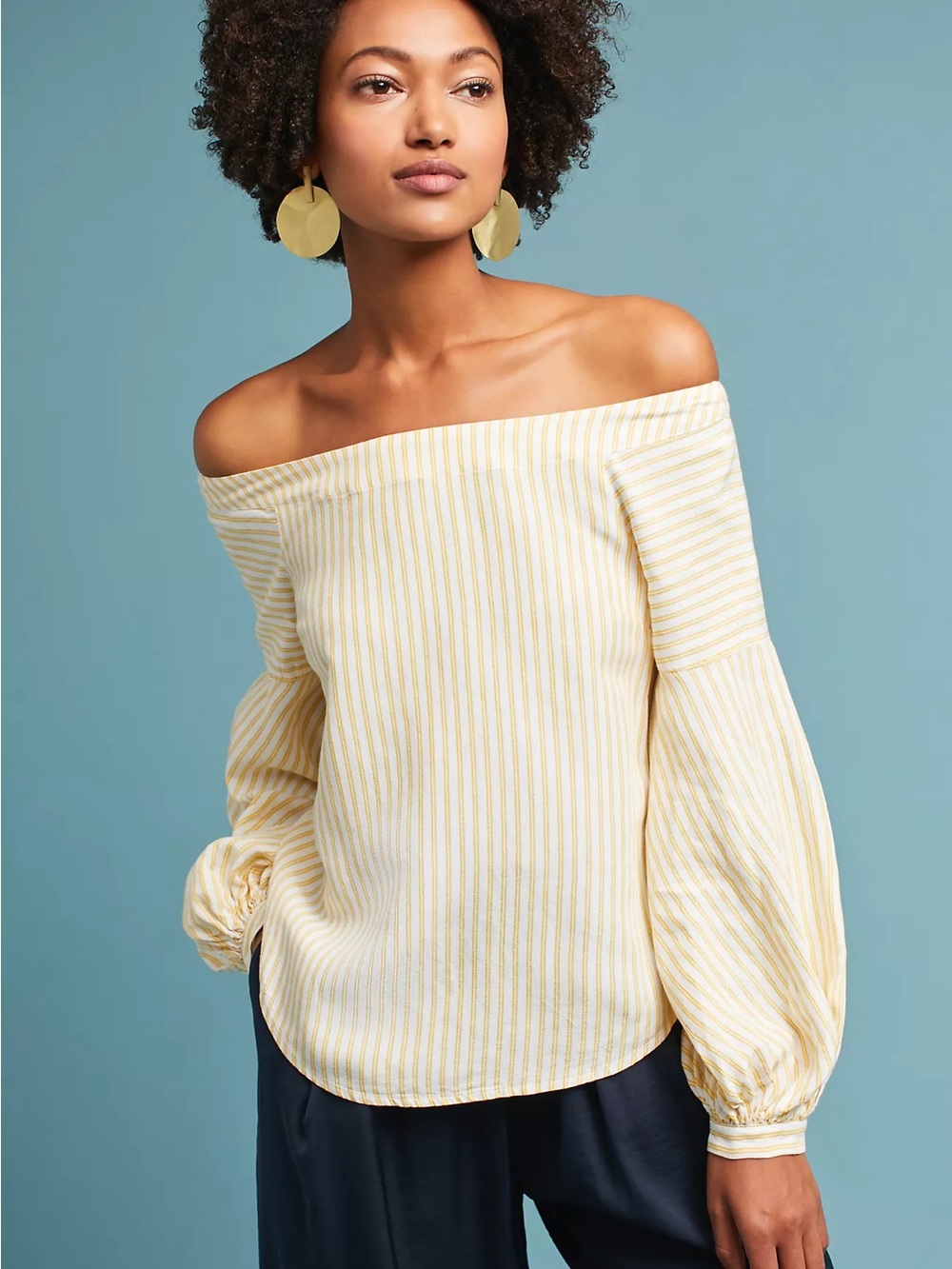 Maeve Clotille Off-The-Shoulder Yellow Stripped Blouse